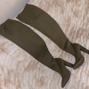 Olive stretch thigh high boots. Never worn